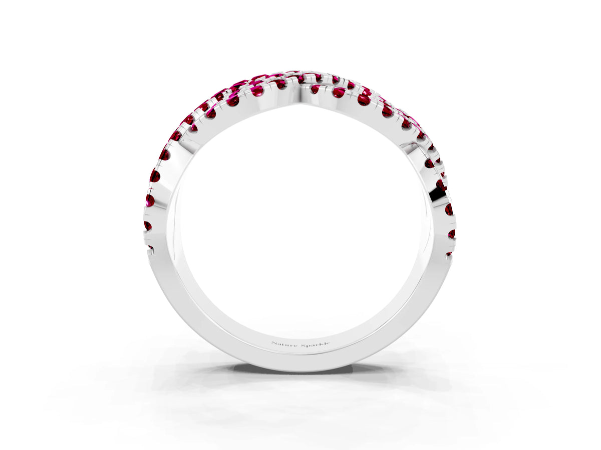 Pavé Round Garnet Infinity Twist Band in Platinum with Shared Prong Setting_3