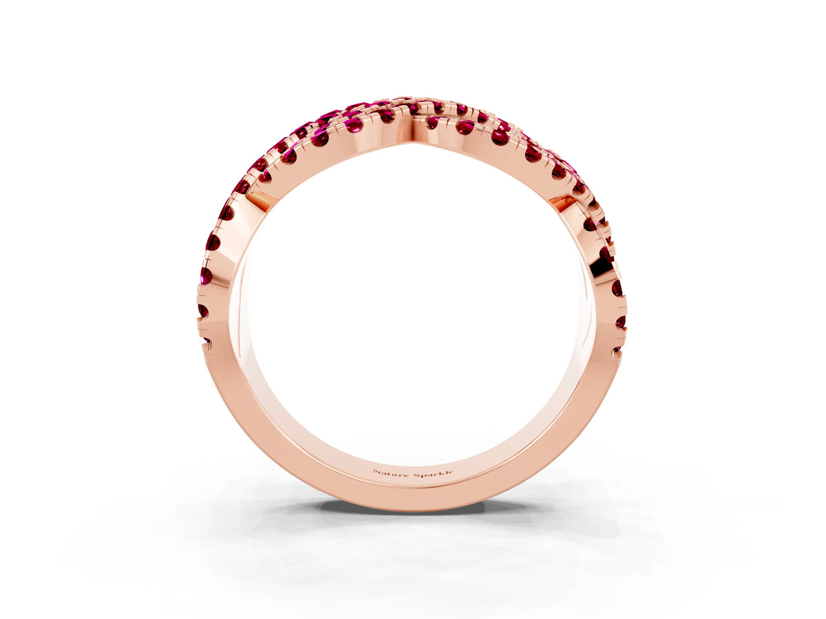 Pavé Round Garnet Infinity Twist Band in Rose gold with Shared Prong Setting_3