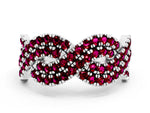 Pavé Round Garnet Infinity Twist Band in Silver with Shared Prong Setting