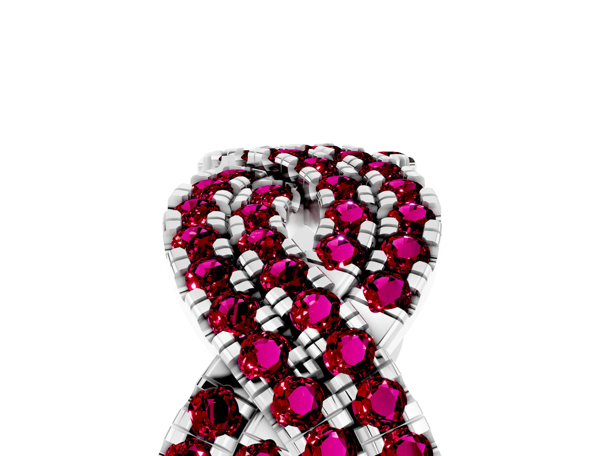 Pavé Round Garnet Infinity Twist Band in Silver with Shared Prong Setting_5