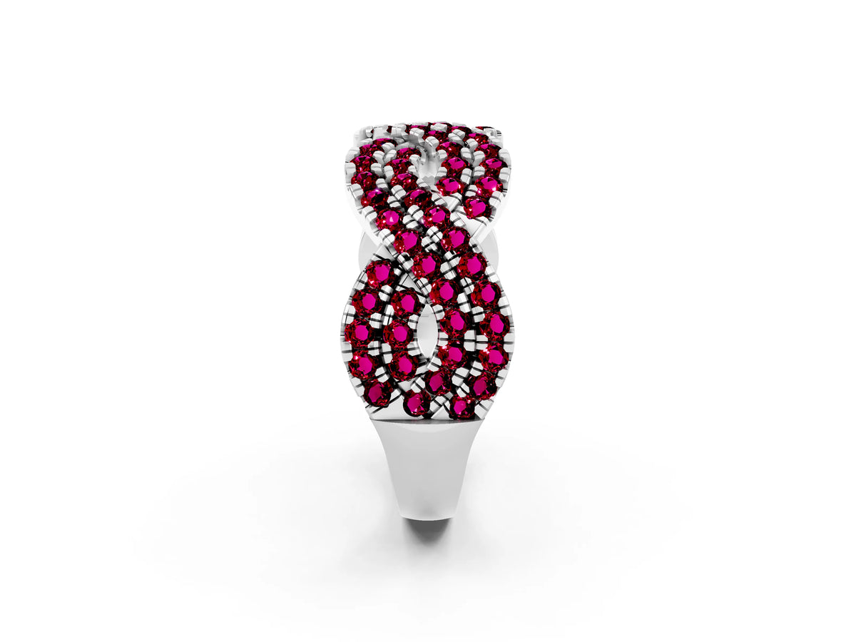 Pavé Round Garnet Infinity Twist Band in White gold with Shared Prong Setting_2