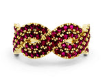 Pavé Round Garnet Infinity Twist Band in Yellow gold with Shared Prong Setting