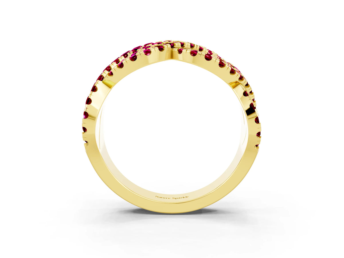 Pavé Round Garnet Infinity Twist Band in Yellow gold with Shared Prong Setting_3
