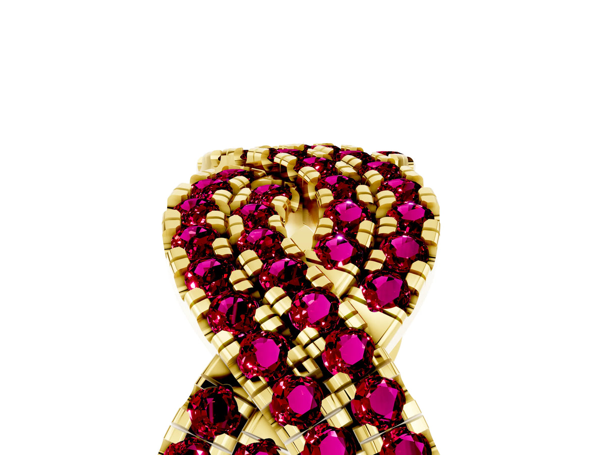 Pavé Round Garnet Infinity Twist Band in Yellow gold with Shared Prong Setting_5