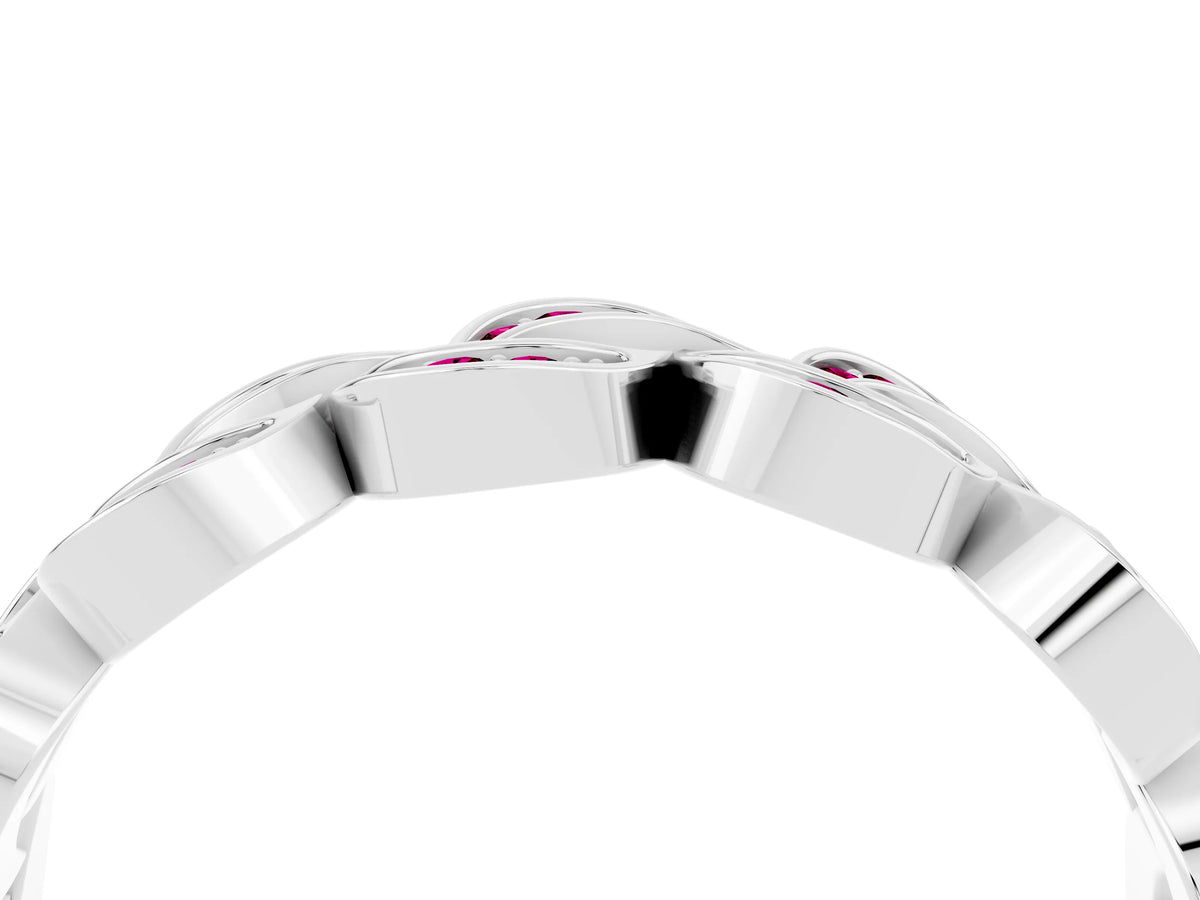 Pavé Round Garnet Interlocking Eternity Band in Silver with Bezel Prong Setting_4