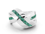 Pavé Round Green Sapphire Crossover Band in Platinum with Channel Setting