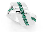 Pavé Round Green Sapphire Crossover Band in Platinum with Channel Setting_1
