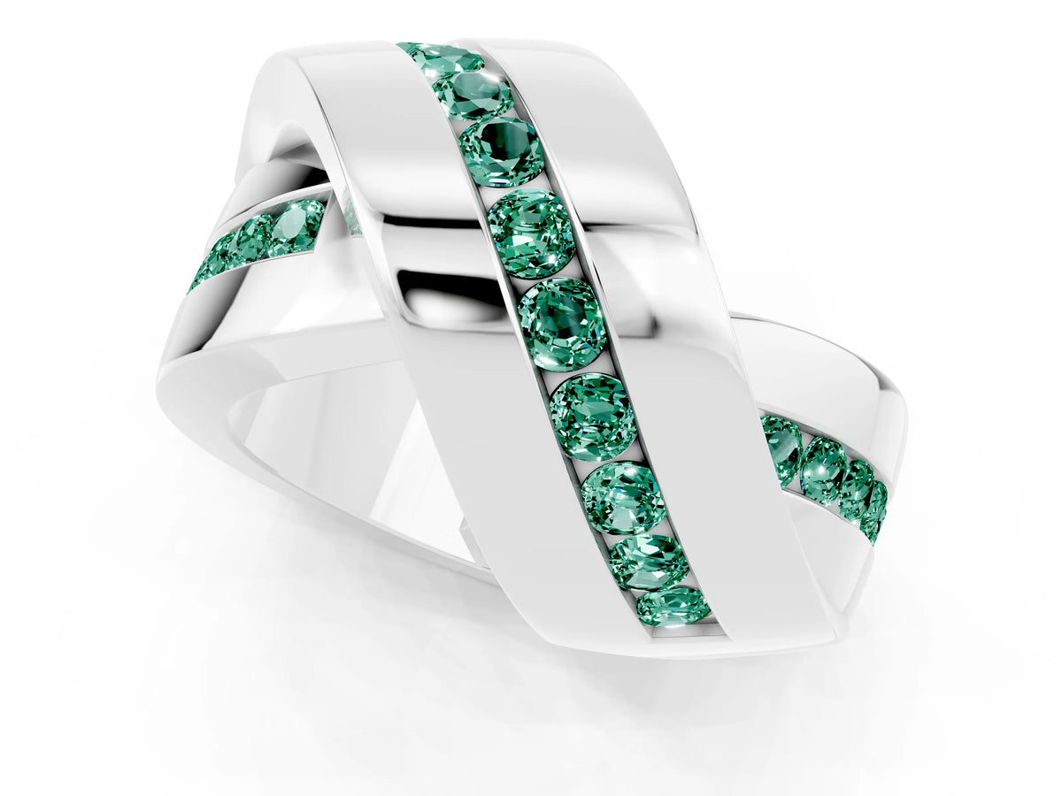 Pavé Round Green Sapphire Crossover Band in Platinum with Channel Setting_1