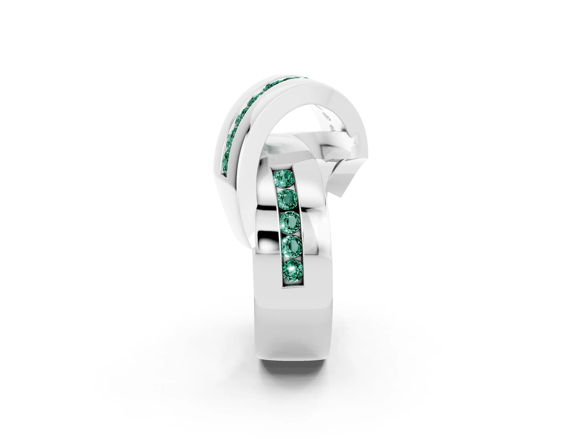 Pavé Round Green Sapphire Crossover Band in Platinum with Channel Setting_2
