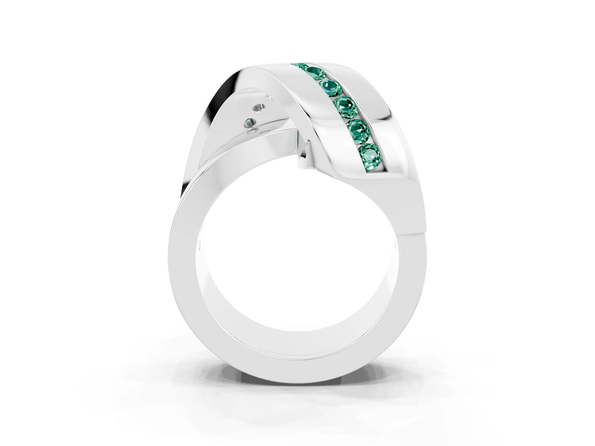 Pavé Round Green Sapphire Crossover Band in Platinum with Channel Setting_3