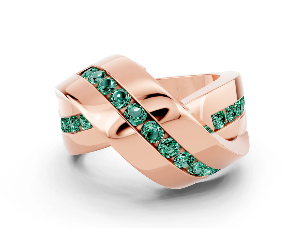 Pavé Round Green Sapphire Crossover Band in Rose gold with Channel Setting