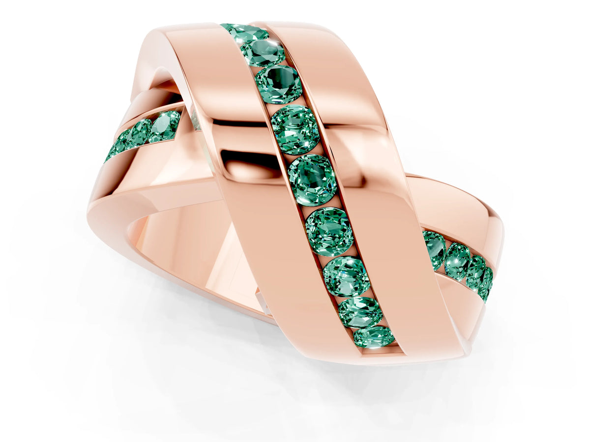Pavé Round Green Sapphire Crossover Band in Rose gold with Channel Setting_1