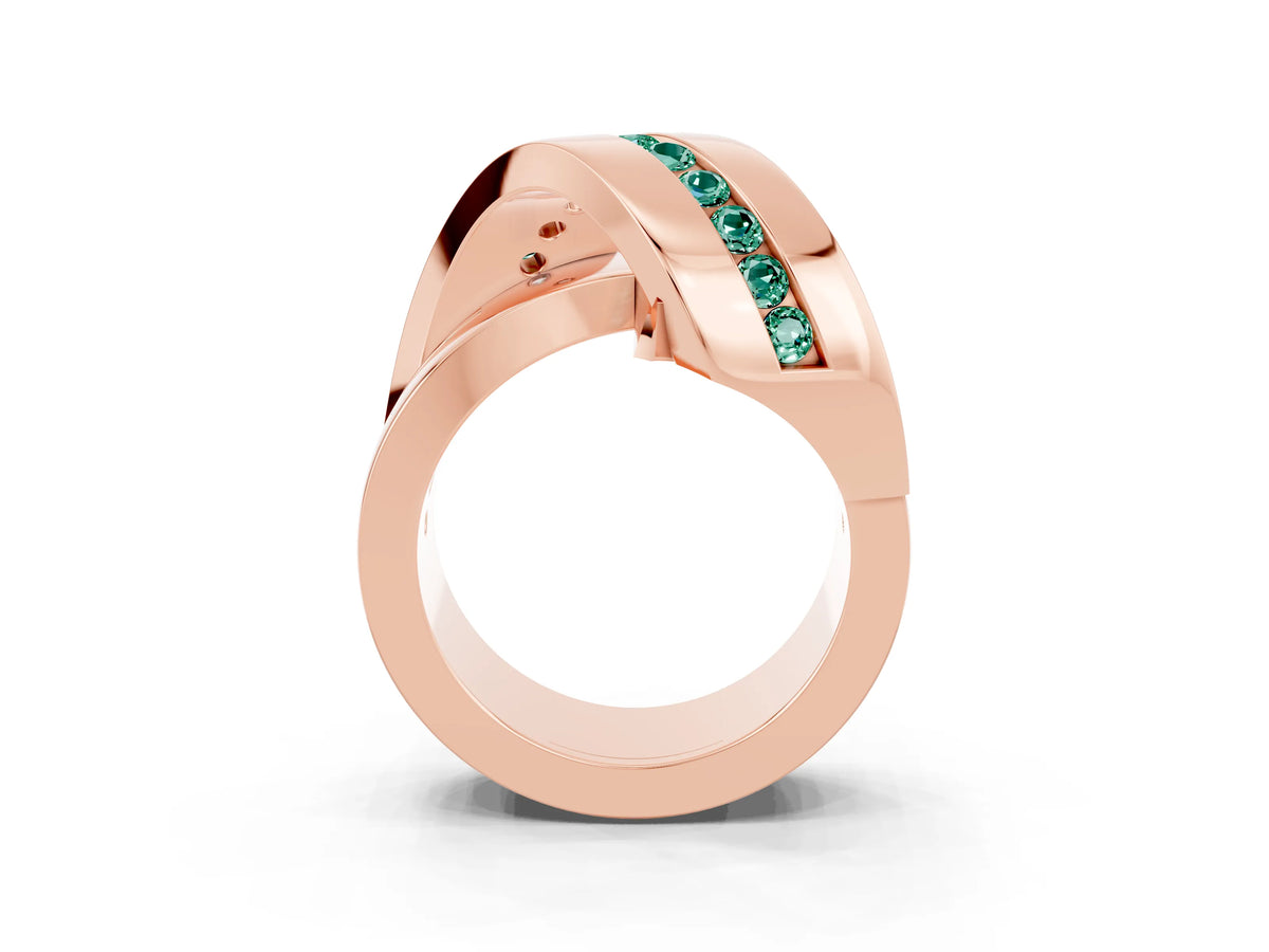 Pavé Round Green Sapphire Crossover Band in Rose gold with Channel Setting_3