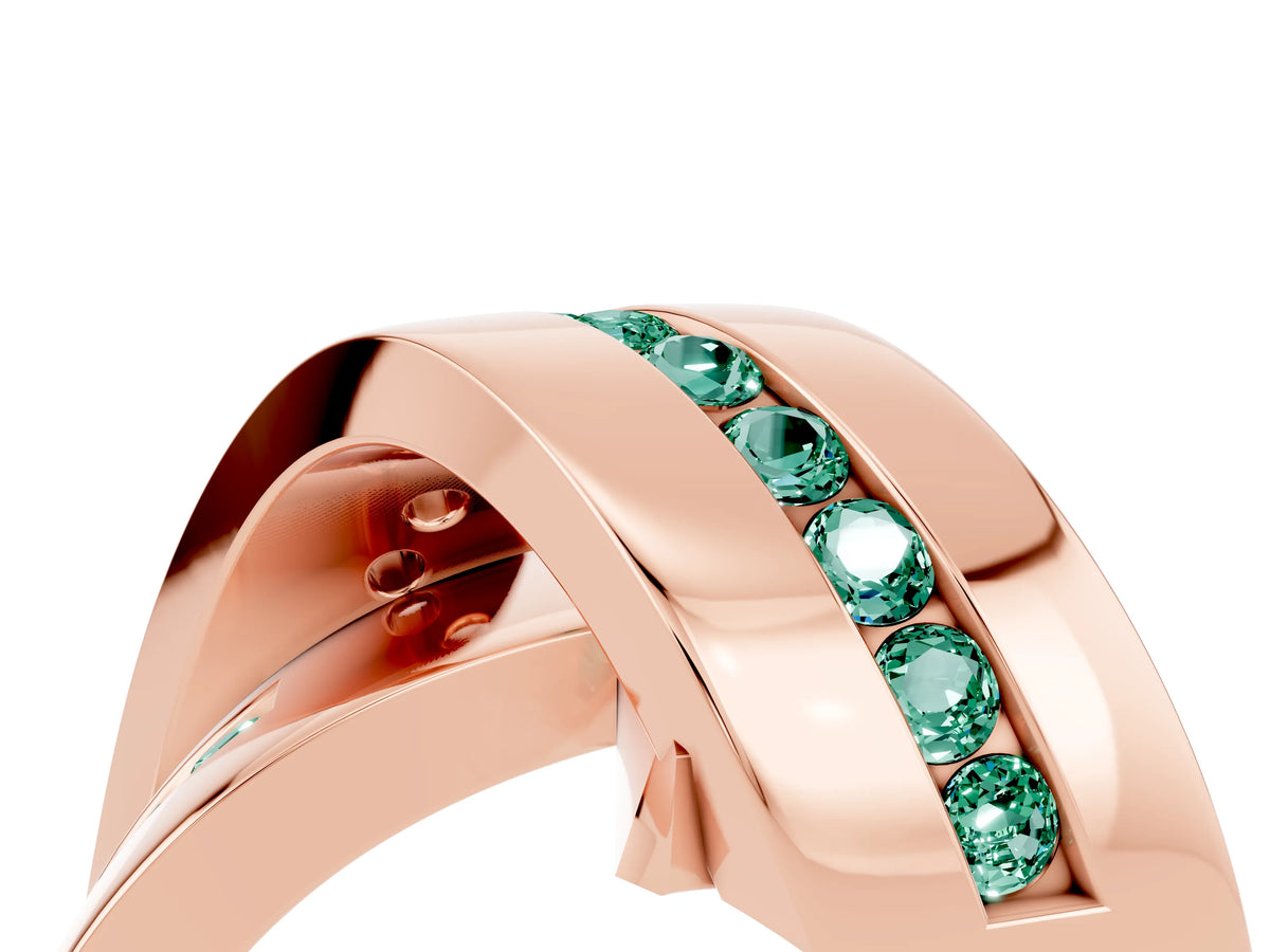 Pavé Round Green Sapphire Crossover Band in Rose gold with Channel Setting_4