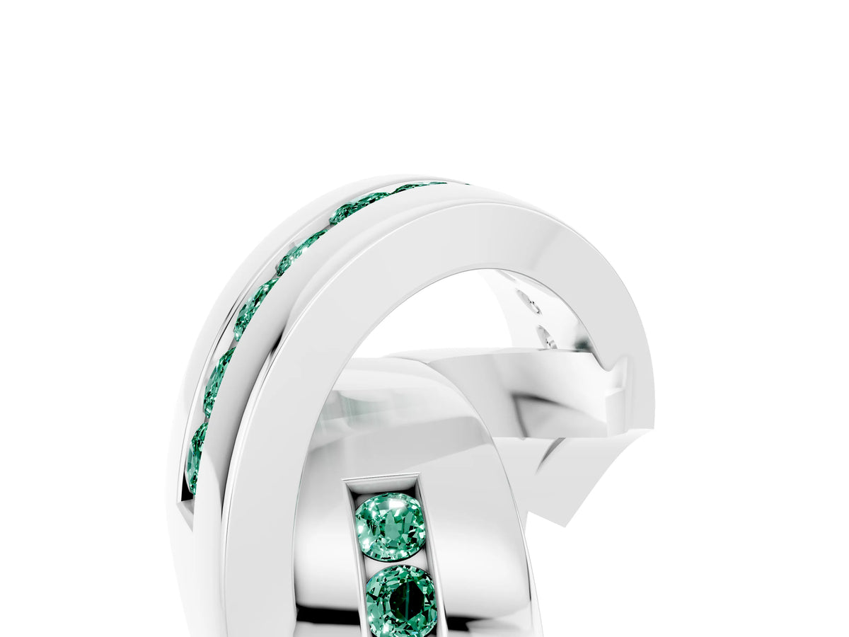 Pavé Round Green Sapphire Crossover Band in White gold with Channel Setting_5