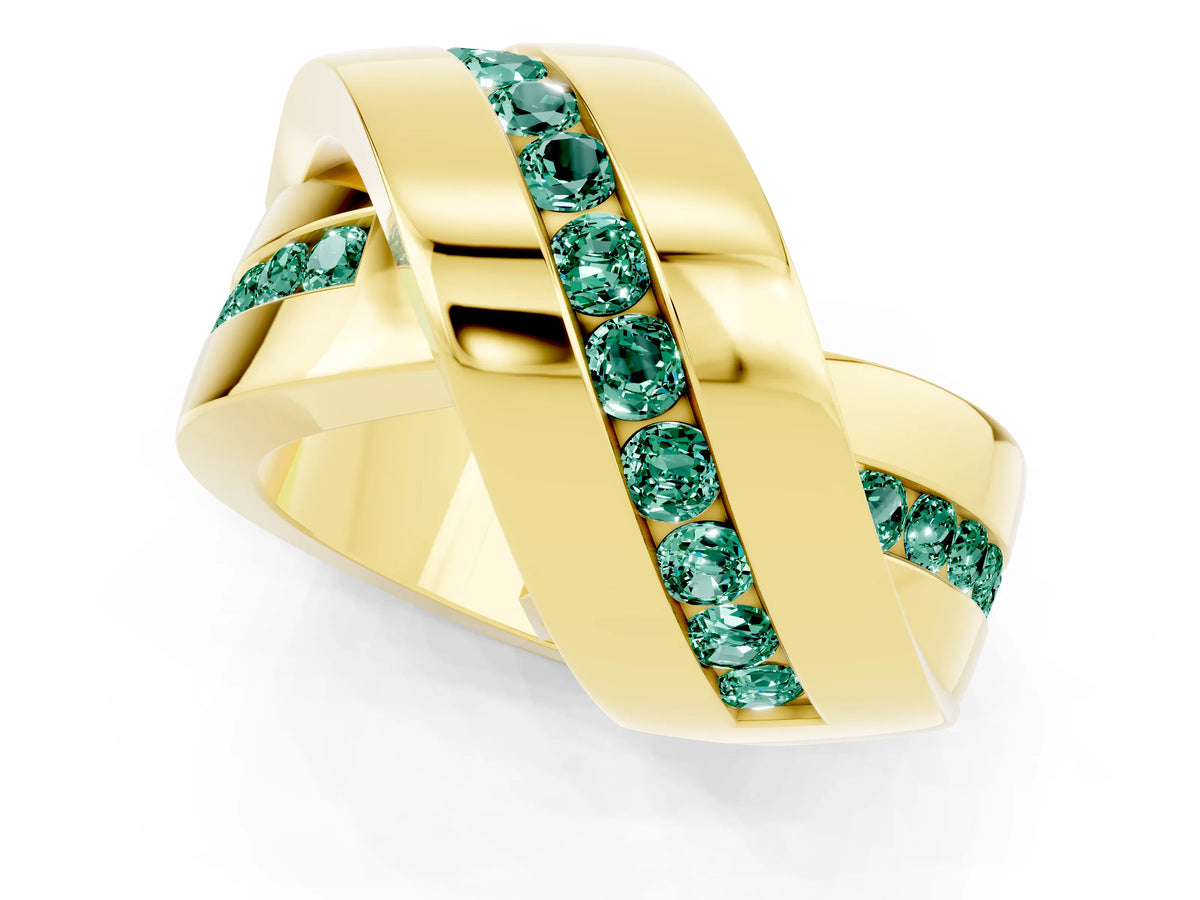 Pavé Round Green Sapphire Crossover Band in Yellow gold with Channel Setting_1