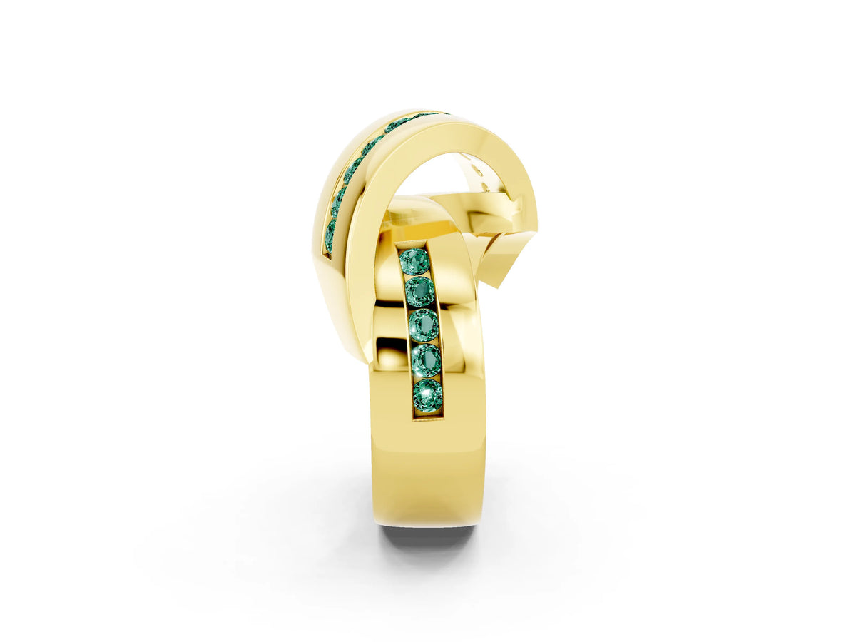Pavé Round Green Sapphire Crossover Band in Yellow gold with Channel Setting_2