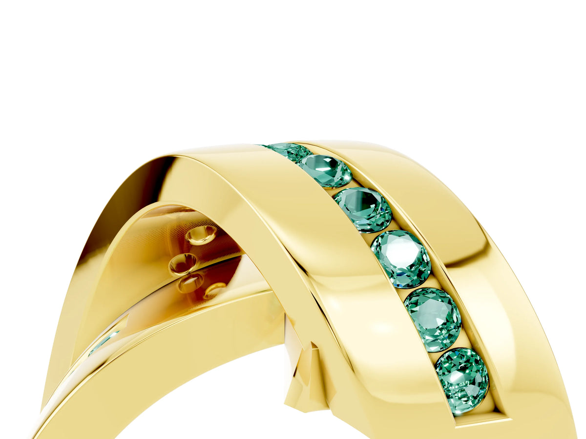 Pavé Round Green Sapphire Crossover Band in Yellow gold with Channel Setting_4