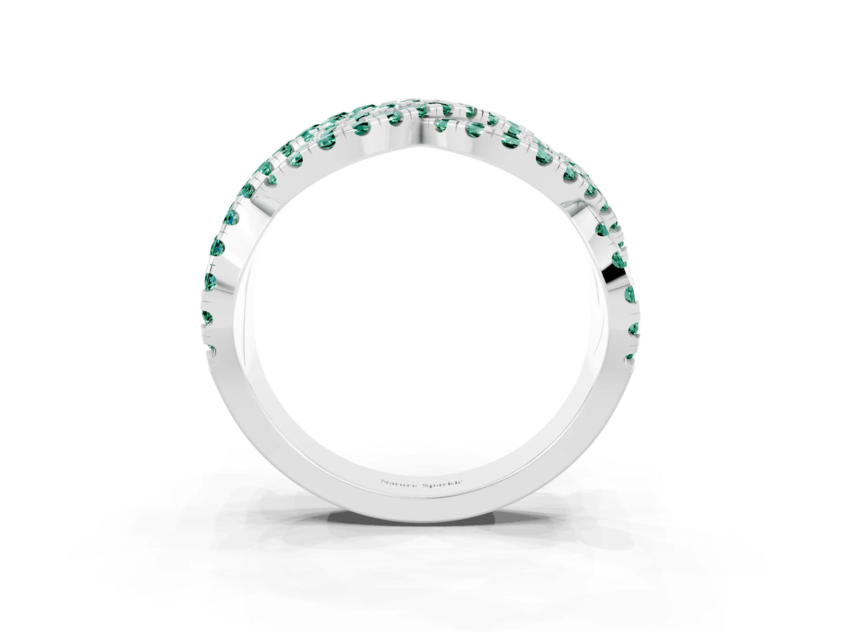 Pavé Round Green Sapphire Infinity Twist Band in Platinum with Shared Prong Setting_3