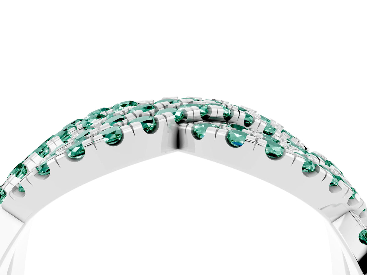 Pavé Round Green Sapphire Infinity Twist Band in Platinum with Shared Prong Setting_4