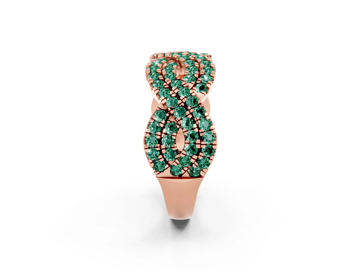Pavé Round Green Sapphire Infinity Twist Band in Rose gold with Shared Prong Setting_2