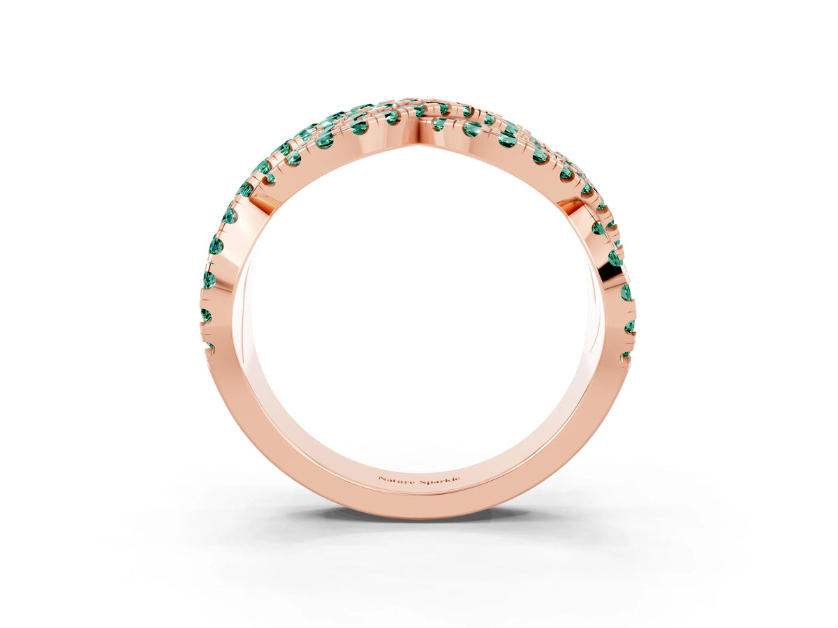 Pavé Round Green Sapphire Infinity Twist Band in Rose gold with Shared Prong Setting_3