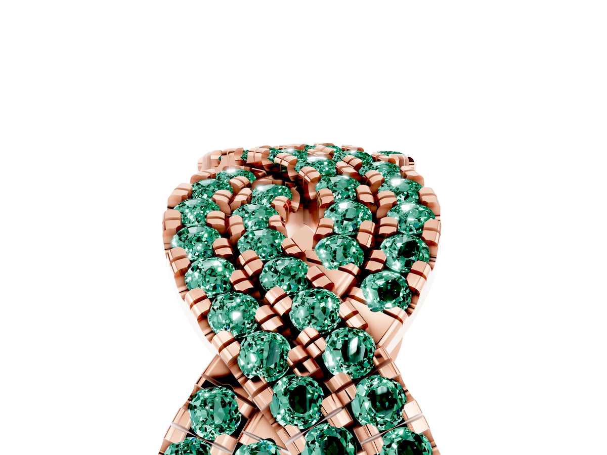 Pavé Round Green Sapphire Infinity Twist Band in Rose gold with Shared Prong Setting_5