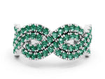 Pavé Round Green Sapphire Infinity Twist Band in Silver with Shared Prong Setting