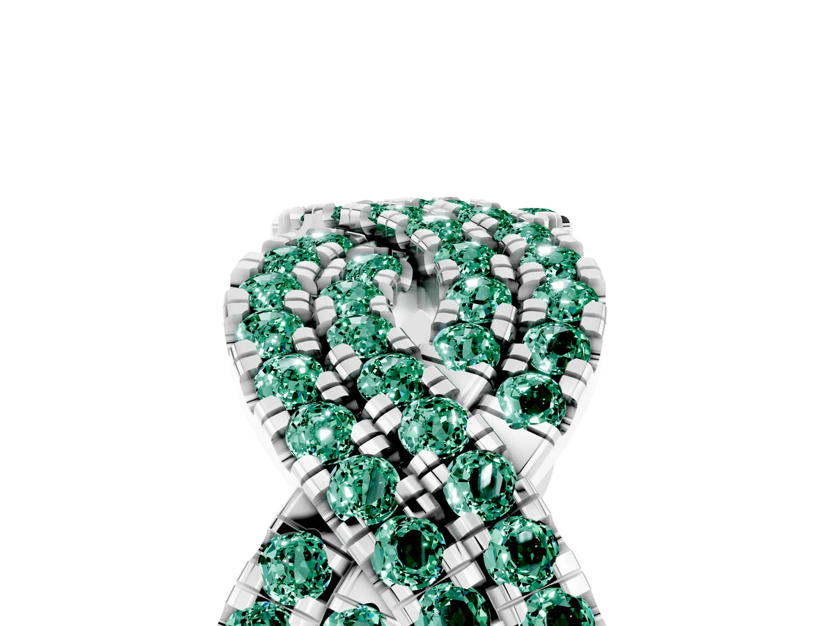 Pavé Round Green Sapphire Infinity Twist Band in Silver with Shared Prong Setting_5