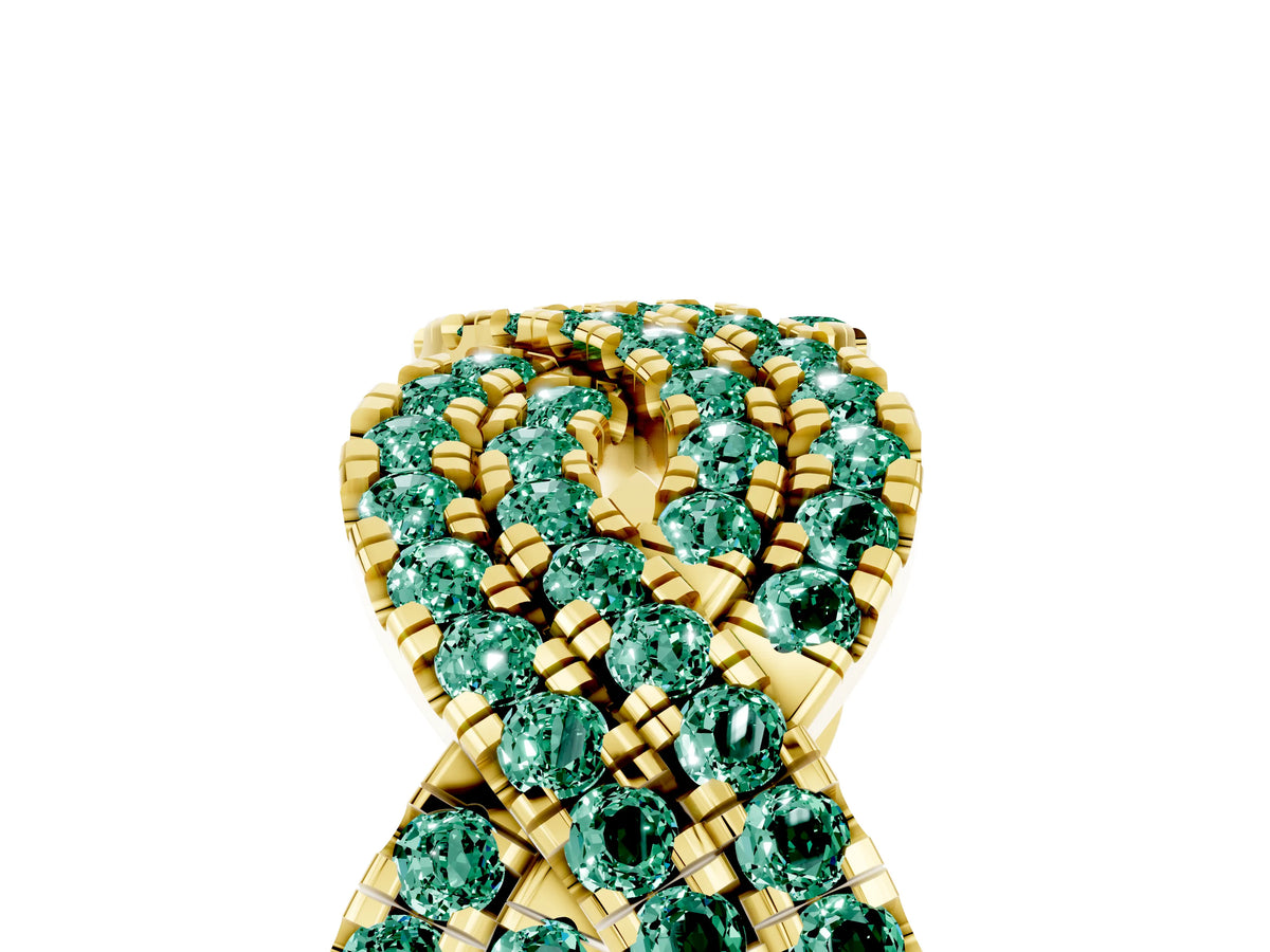 Pavé Round Green Sapphire Infinity Twist Band in Yellow gold with Shared Prong Setting_5