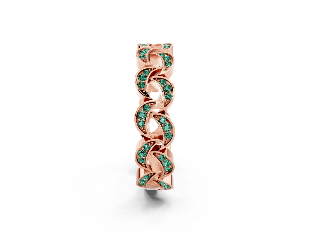 Pavé Round Green Sapphire Interlocking Eternity Band in Rose gold with Bezel Prong Setting_2