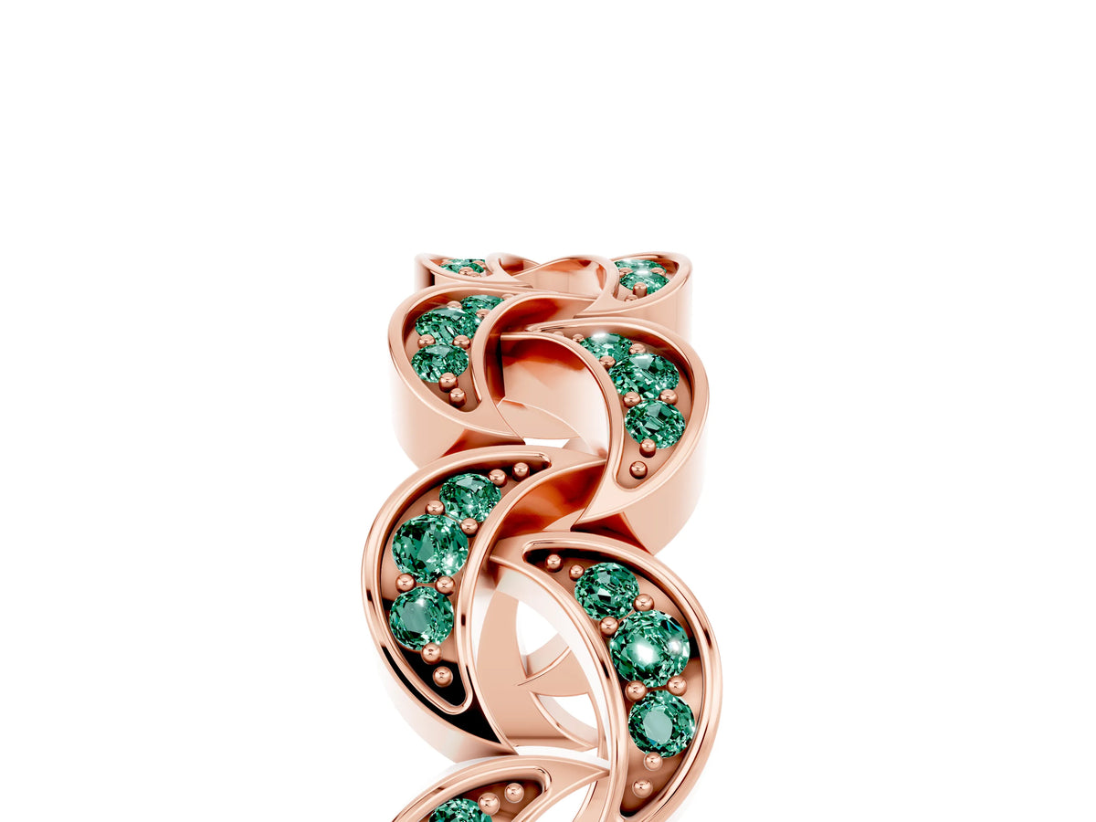 Pavé Round Green Sapphire Interlocking Eternity Band in Rose gold with Bezel Prong Setting_5