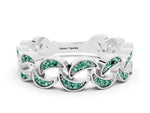 Pavé Round Green Sapphire Interlocking Eternity Band in Silver with Bezel Prong Setting