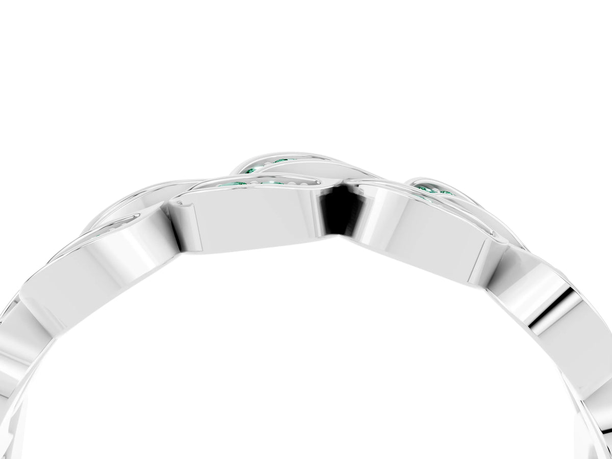 Pavé Round Green Sapphire Interlocking Eternity Band in Silver with Bezel Prong Setting_4