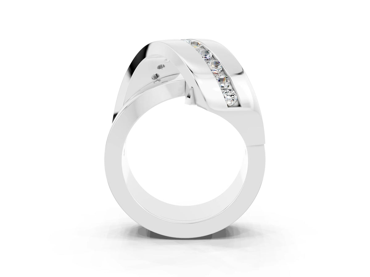 Pavé Round Moissanite Crossover Band in Platinum with Channel Setting_3
