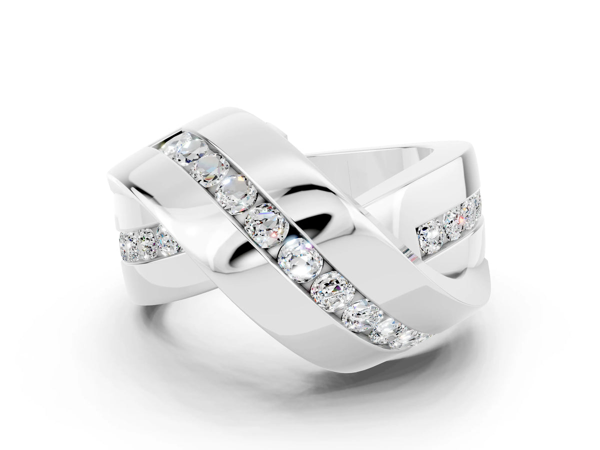 Pavé Round Moissanite Crossover Band in Silver with Channel Setting