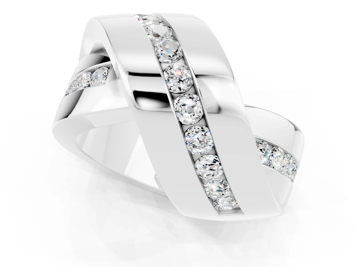 Pavé Round Moissanite Crossover Band in Silver with Channel Setting_1
