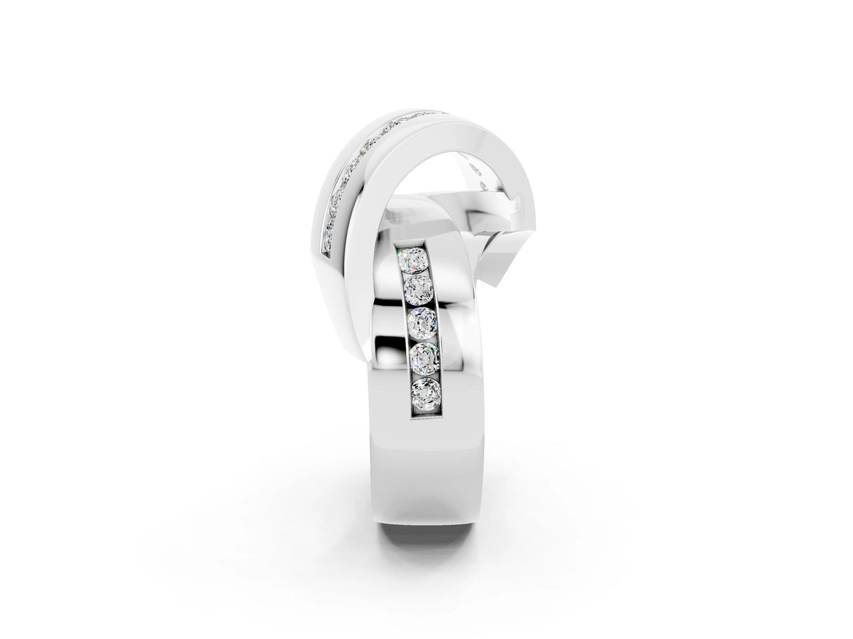Pavé Round Moissanite Crossover Band in Silver with Channel Setting_2