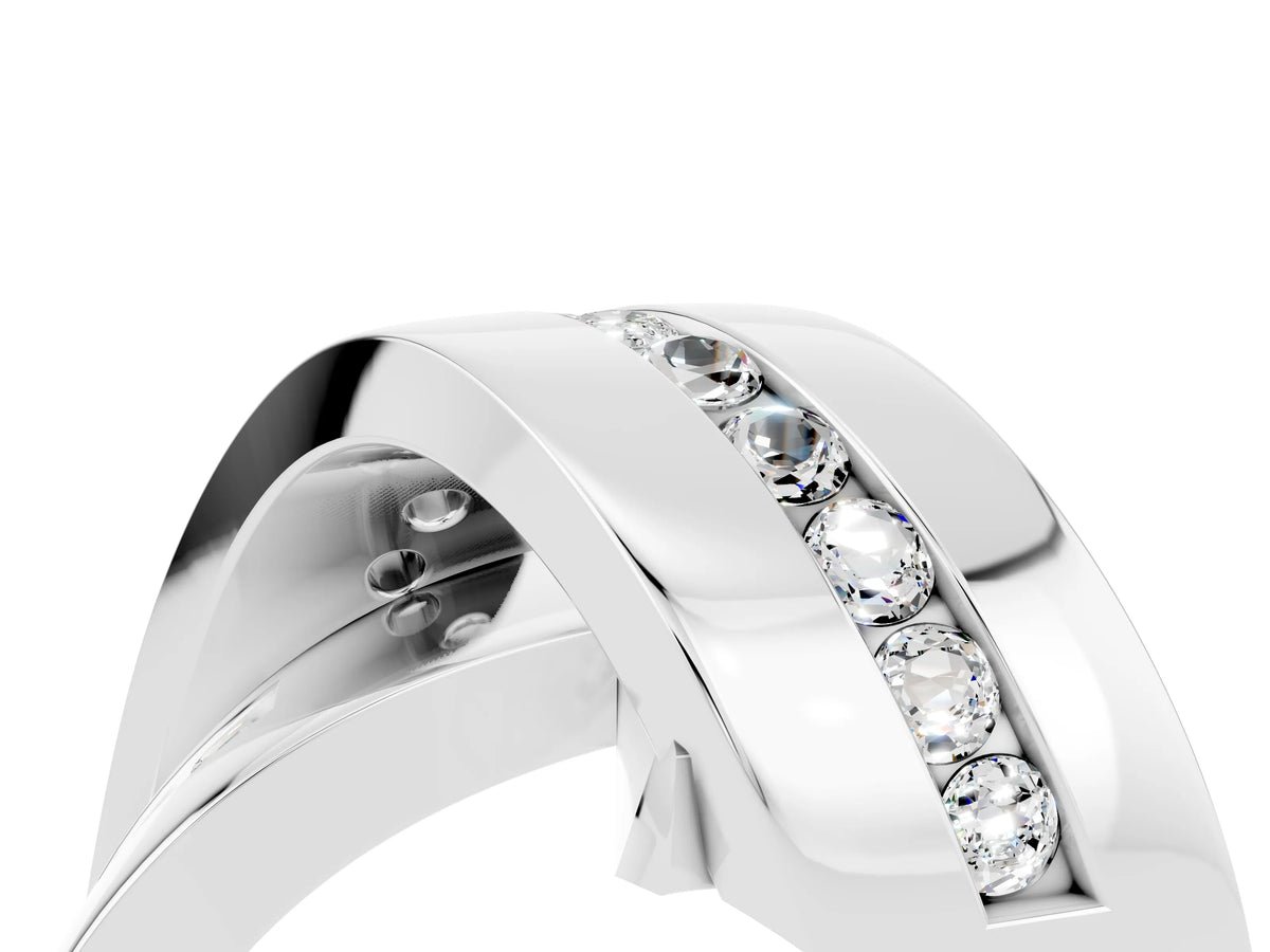 Pavé Round Moissanite Crossover Band in Silver with Channel Setting_4