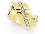 Pavé Round Moissanite Crossover Band in Yellow gold with Channel Setting_1