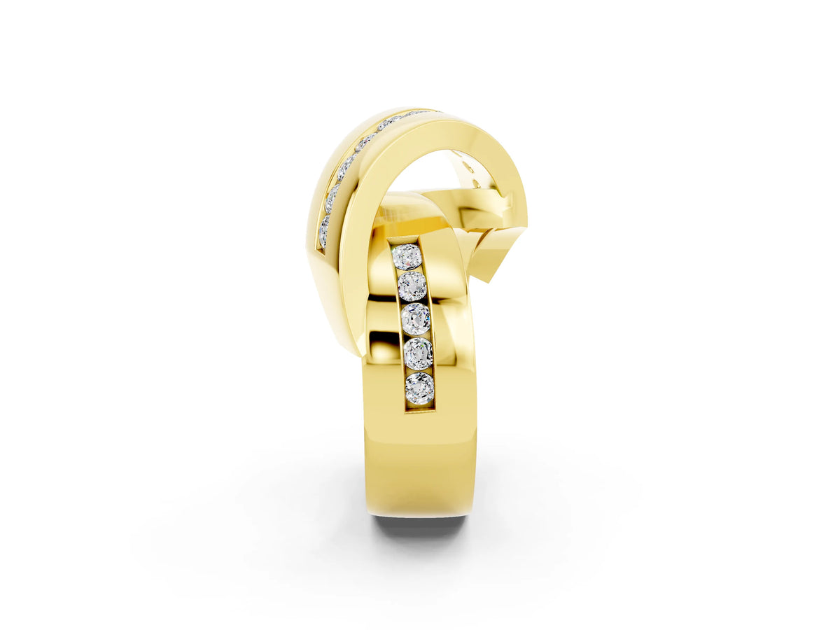 Pavé Round Moissanite Crossover Band in Yellow gold with Channel Setting_2