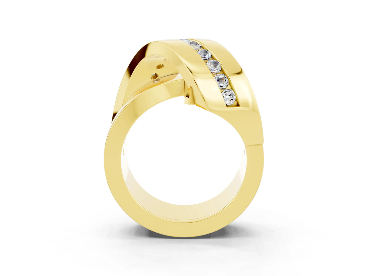Pavé Round Moissanite Crossover Band in Yellow gold with Channel Setting_3