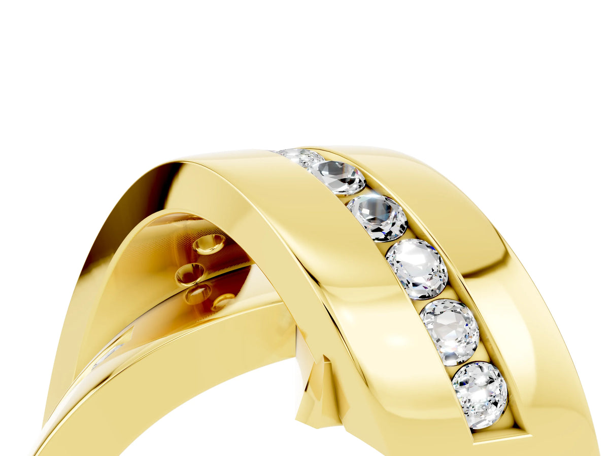 Pavé Round Moissanite Crossover Band in Yellow gold with Channel Setting_4