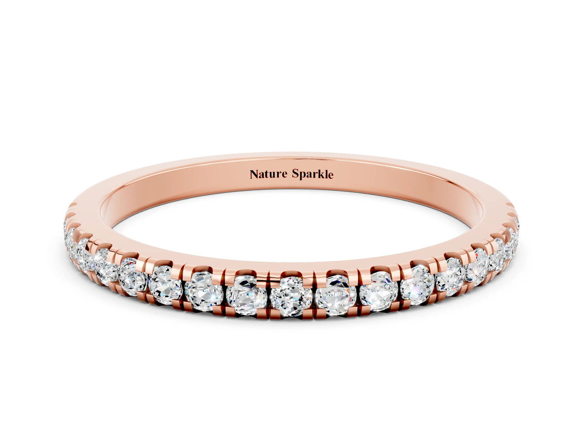 Pavé Round Moissanite Half Eternity Band in Rose gold with Shared Prong Setting