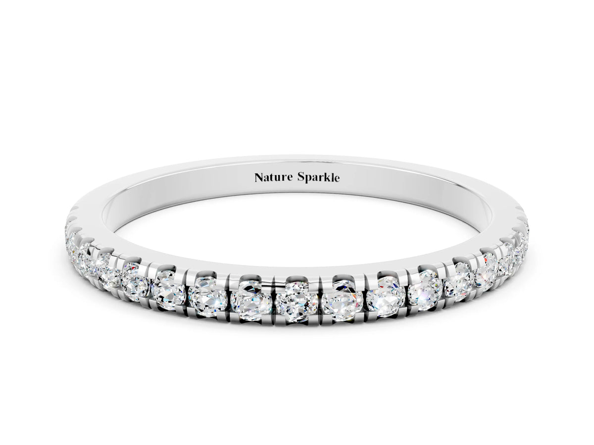 Pavé Round Moissanite Half Eternity Band in Silver with Shared Prong Setting
