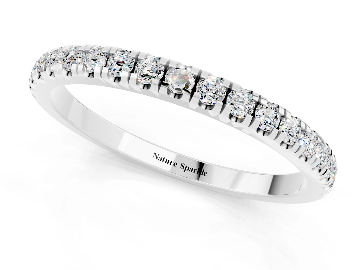 Pavé Round Moissanite Half Eternity Band in Silver with Shared Prong Setting_1