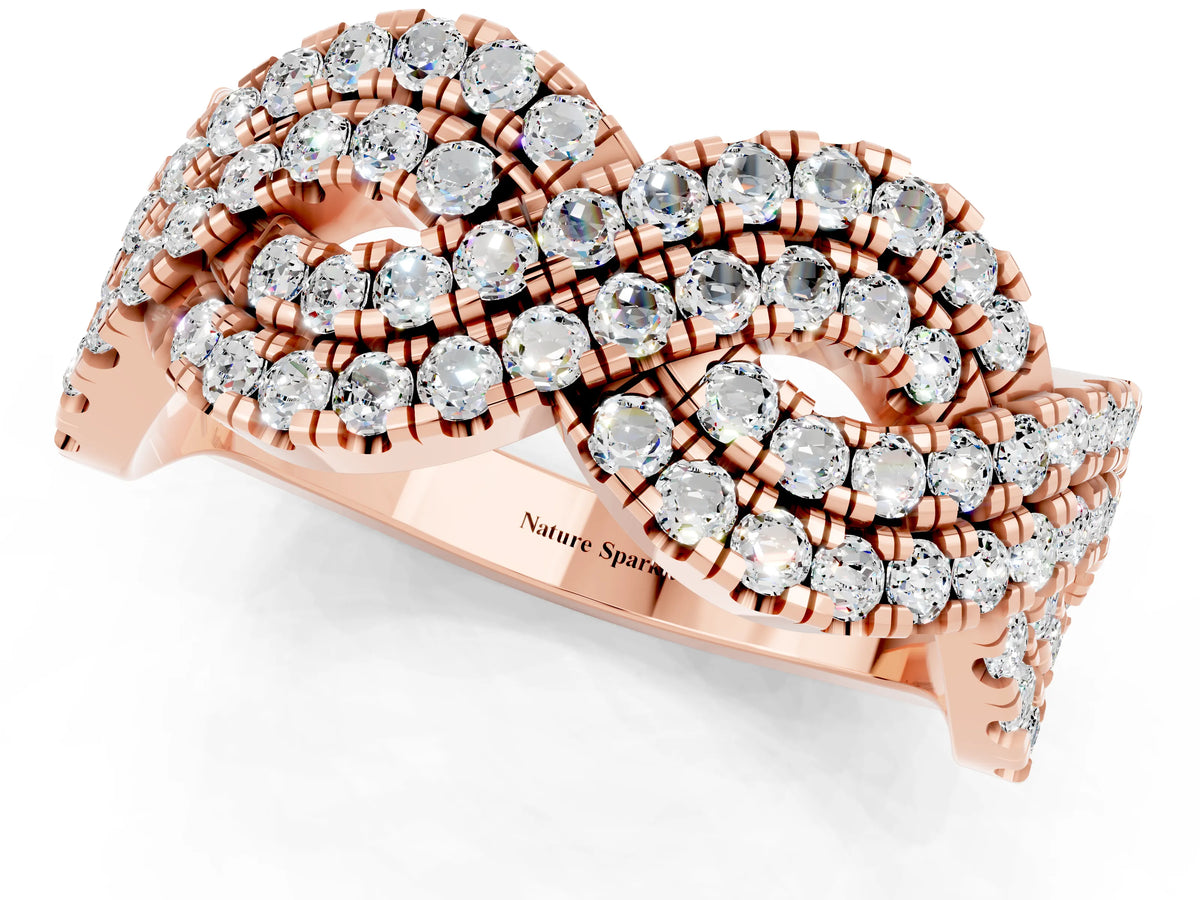 Pavé Round Moissanite Infinity Twist Band in Rose gold with Shared Prong Setting_1