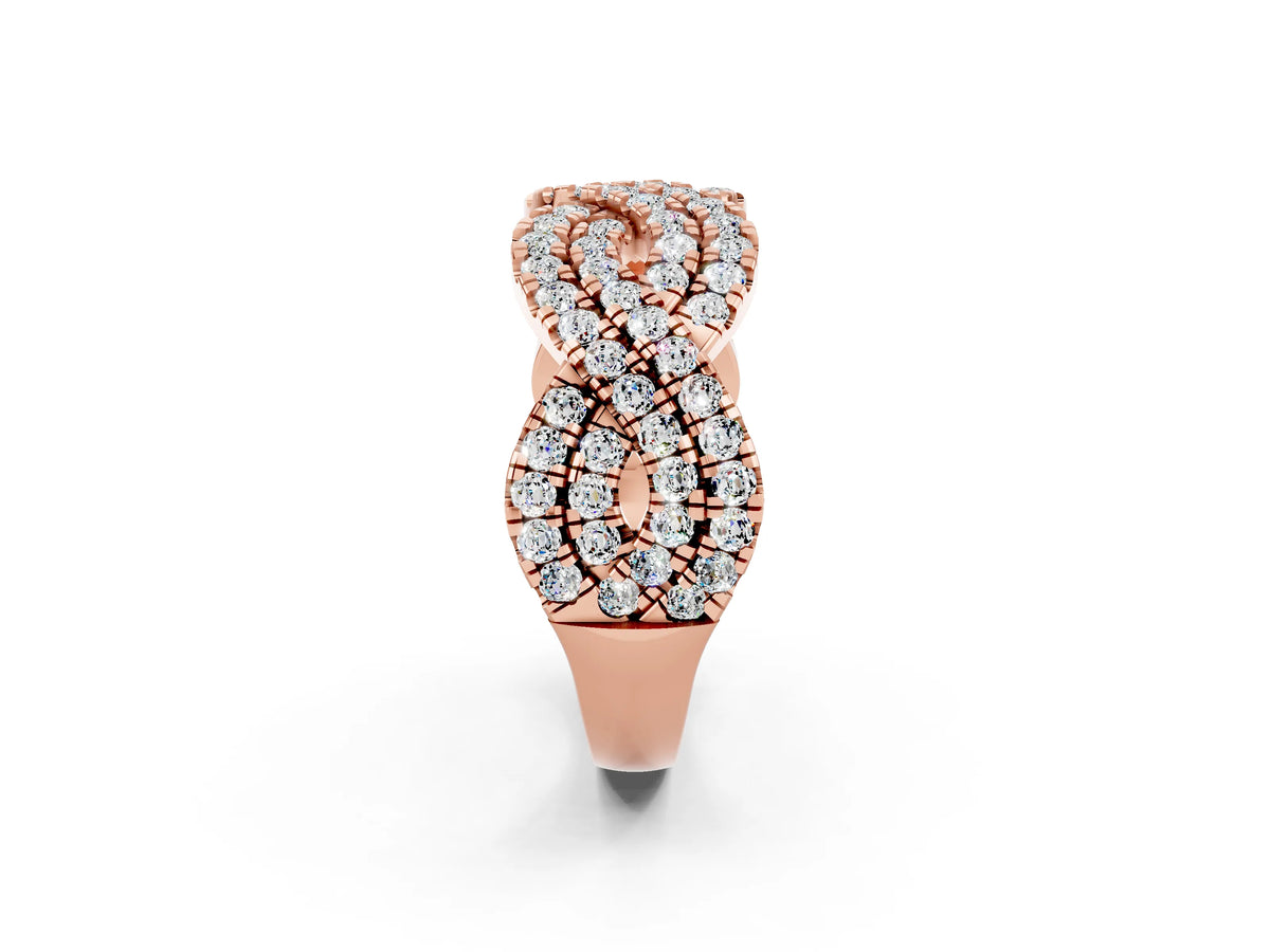 Pavé Round Moissanite Infinity Twist Band in Rose gold with Shared Prong Setting_2