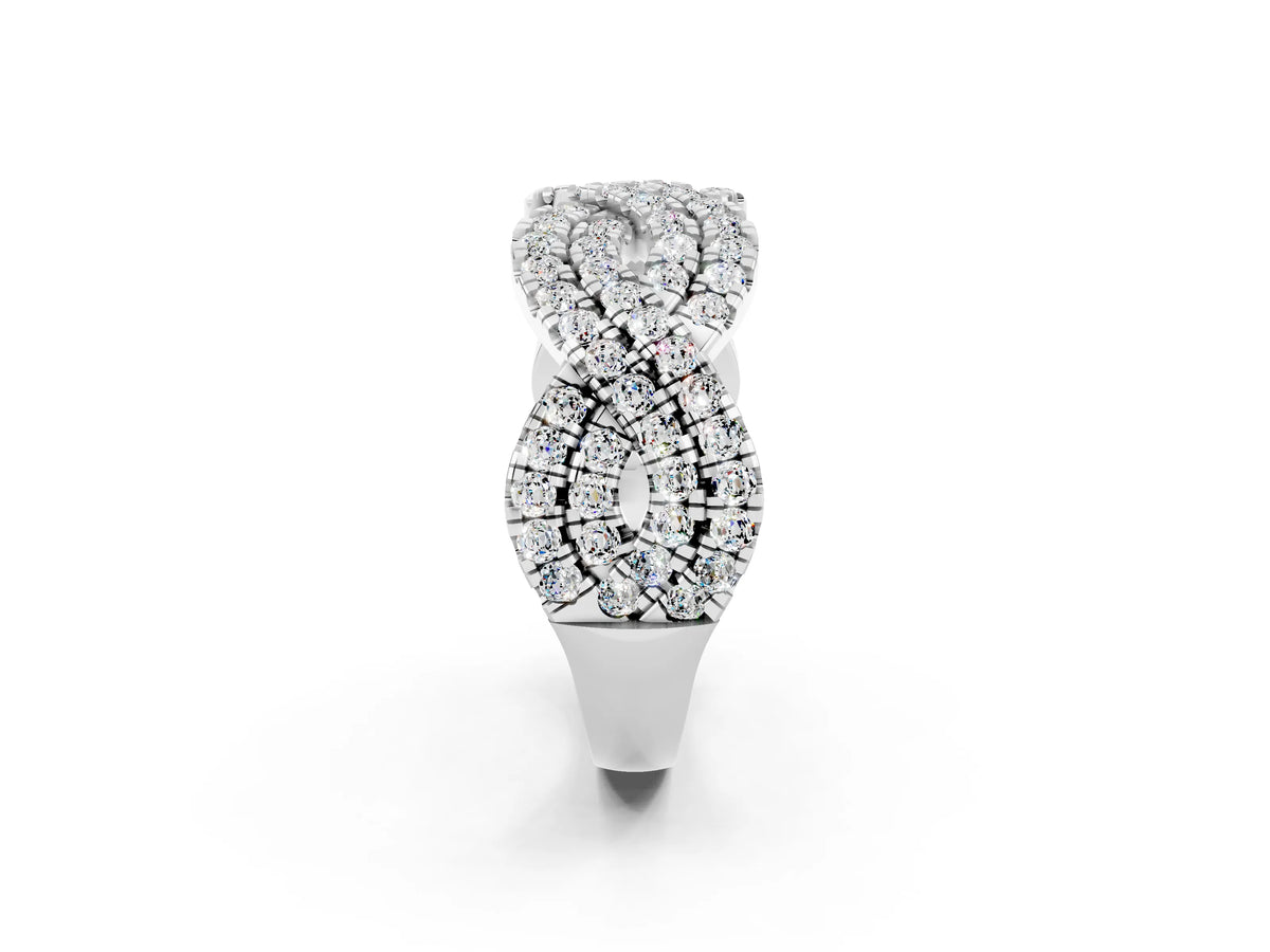 Pavé Round Moissanite Infinity Twist Band in Silver with Shared Prong Setting_2