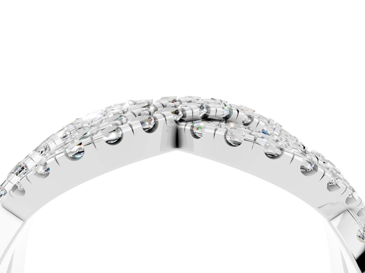 Pavé Round Moissanite Infinity Twist Band in White gold with Shared Prong Setting_4